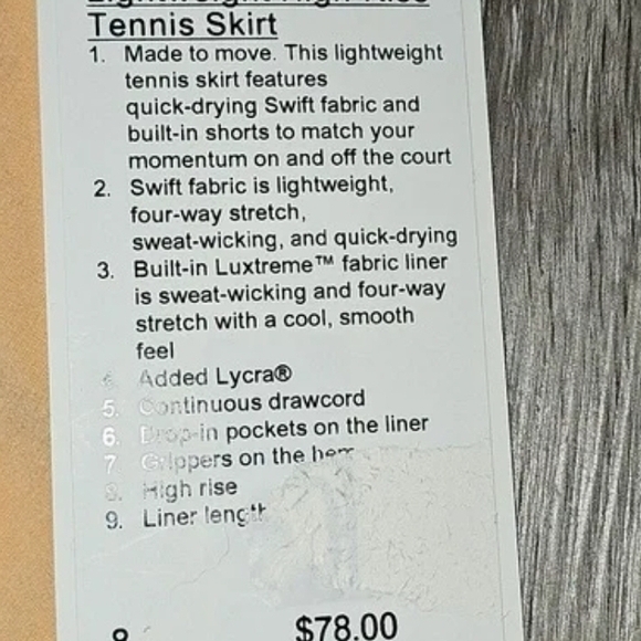 NWT Lululemon Athletica Tennis Skirt with Built-in Shorts - Picture 4 of 4